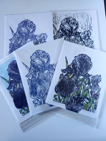 Nan’s “H-irises” Lino Print (8x10) by Rebecca McKelvie