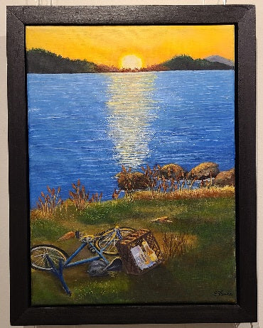 Biking to Serenity. Original painting by Elaine Burke