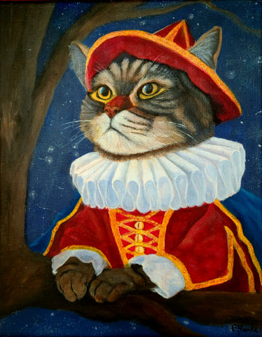 Renaissance Cat. Giclee print of original painting by Elaine Burke