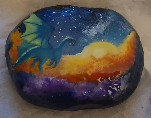 Painted Rock - Dragon in flight RCK104