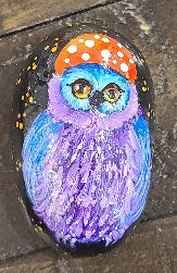 Painted Rock - Mushroom owl RCK018