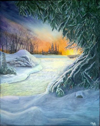 Winter Sunset. Original painting by Elaine Burke - Martello Alley