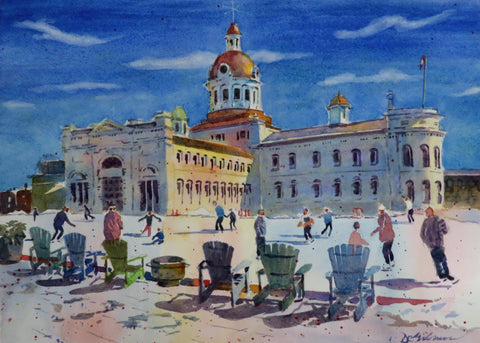 Kingston City Hall Rink with January Skaters - original by David Gilmore #633
