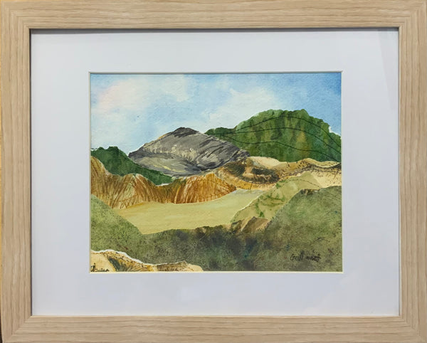 Stitched Mountains watercolour collage original by Gail