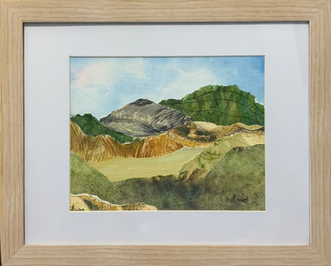 Stitched Mountains watercolour collage original by Gail