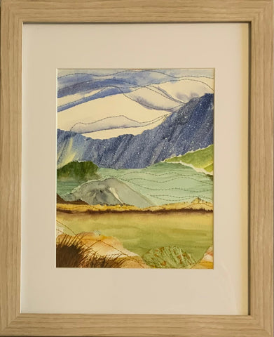 Over the hills we go Watercolour collage original by Gail