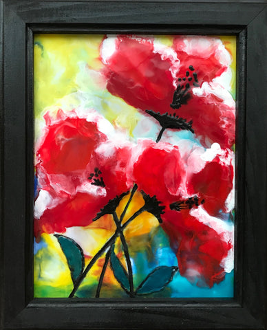 Precious Poppies 1 - encaustic 7 x 9 by Cathie Hamilton - Martello Alley