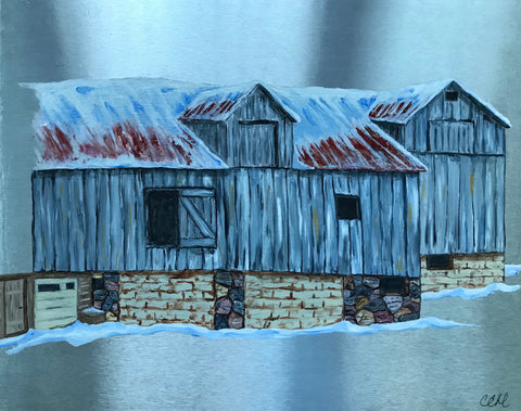 This Old Barn - acrylic on aluminum 16 x 20 by Cathie Hamilton - Martello Alley