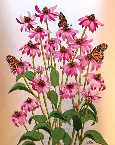 Cone Flowers - acrylic on aluminum 16 x 20 by Cathie Hamilton - Martello Alley