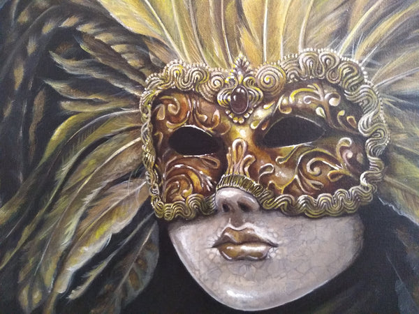 Gold Masquerade - 12" x 10" - Painting by Erica Young - Martello Alley