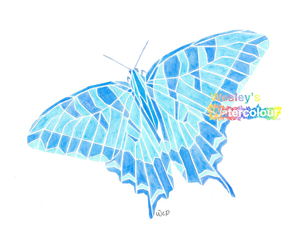 Watercolour Print of a Geometric Blue Butterfly
