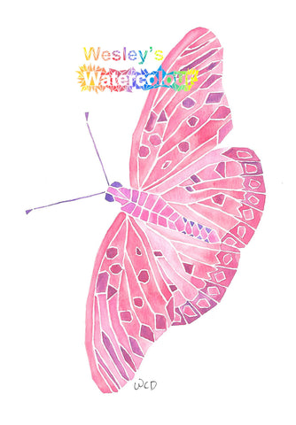 Watercolour Greeting Card of Pink Butterfly