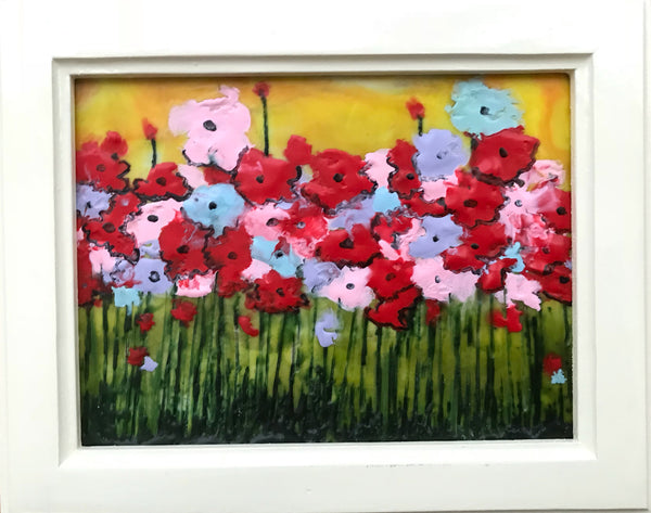 Floral Fun 1 - encaustic 8 x 10 by Cathie Hamilton - Martello Alley