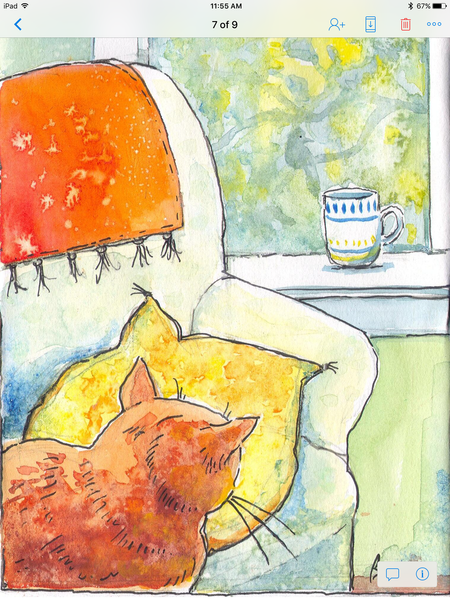 Orange cat "where's the bird" large print - Print by Brenda Bielicki - Martello Alley