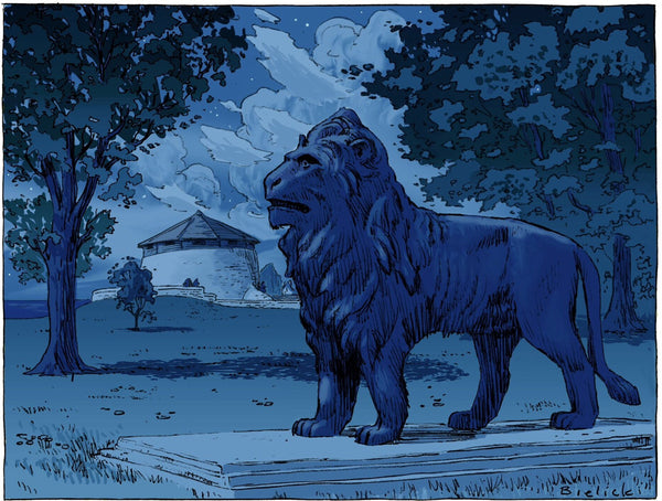 Gaskin Lion night scene large print - Print by Peter Bielicki - Martello Alley