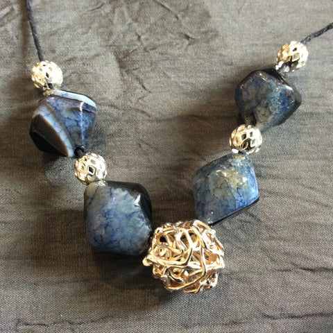 LWN2 necklace Blue Agate and Fine Silver Necklace - Jewellery by Leslie Welfare - Martello Alley