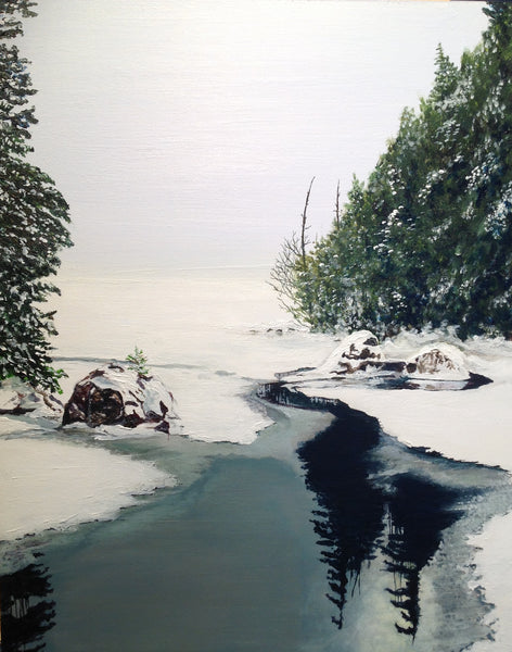 The Narrows in Winter - 12" x 9" acrylic on birch panel by Lori Kallay - Martello Alley