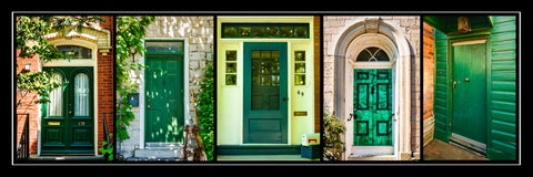 Poster - green doors of Kingston 36 x 12 inches - Photos by Nicole Couture-Lord - Martello Alley