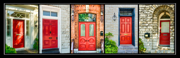 Poster with frame - red doors of Kingston 36 x 12 inches - Photos by Nicole Couture-Lord - Martello Alley
