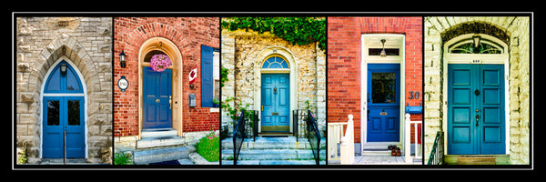 Poster with frame - blue doors of Kingston 36 x 12 inches - Photos by Nicole Couture-Lord - Martello Alley