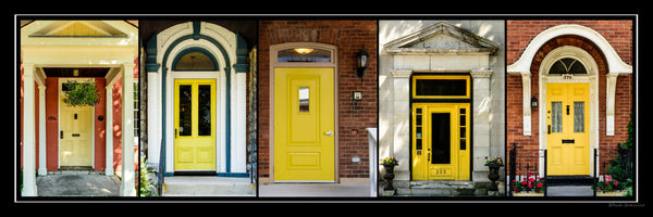 Poster with frame - yellow doors of Kingston 36 x 12 inches - Photos by Nicole Couture-Lord - Martello Alley