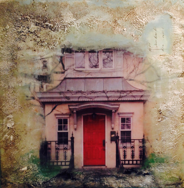 Bricks and Stones Kingston Red Door #1 - Encaustic by Meg Muirhead - Martello Alley