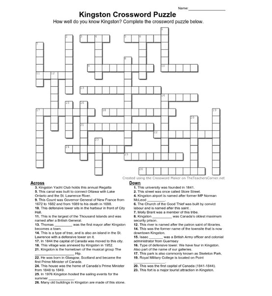 Kingston Crossword Puzzle Page - Digital Download by Martello Alley - Martello Alley