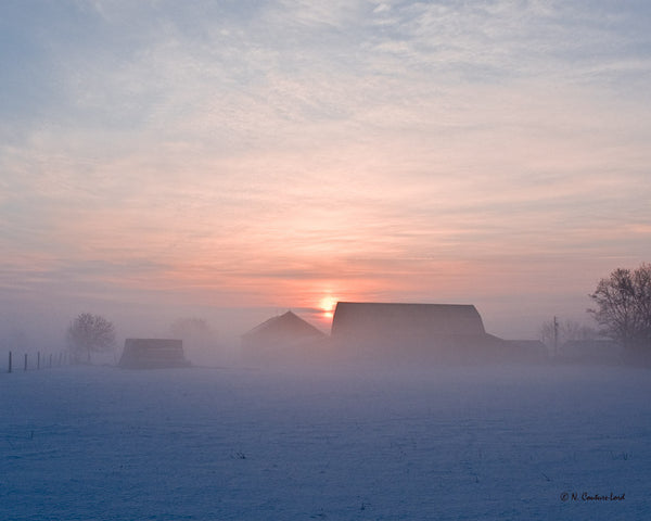Winter sunrise on farm - print 8x10 - 8.5x11 inches prints by Nicole Couture-Lord - Martello Alley