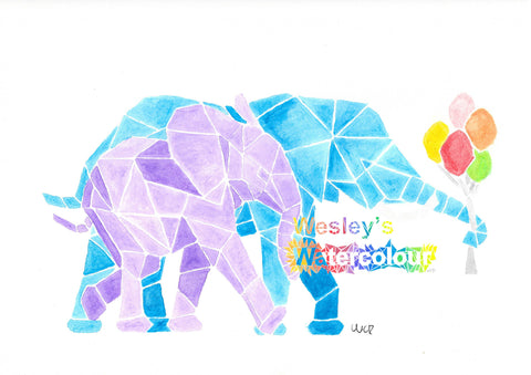 Watercolour Print of Two Elephants