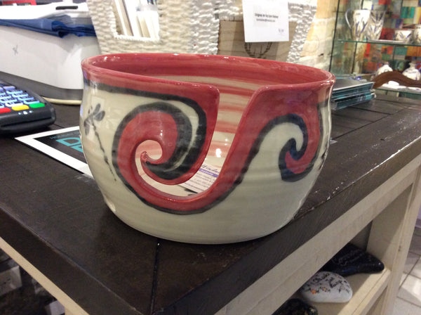 Red trimmed Windmill of Provence- yarn bowl