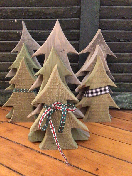 Christmas Trees tied with Ribbon Set of 3 by the Wood Shepherd
