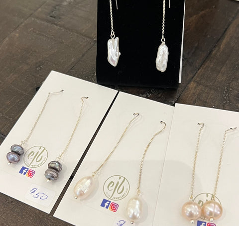 SS threads with fresh water pearl earrings