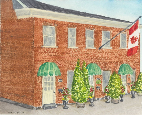 Red Brick House with Flag - print by Gail Dowsett