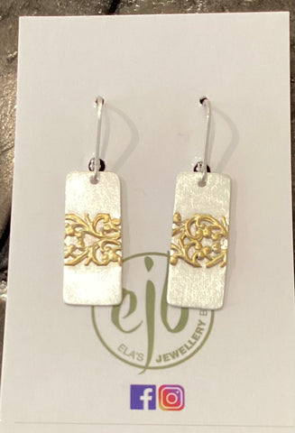 SS & Brass Rectangular earrings