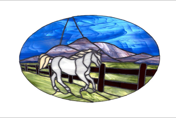 Stained Glass - Horse Running Along Fence (print) - Print by Alistair Morris - Martello Alley