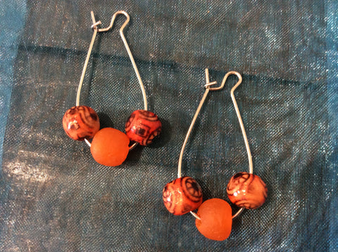 Orange beaded earrings - by Leslie Welfare