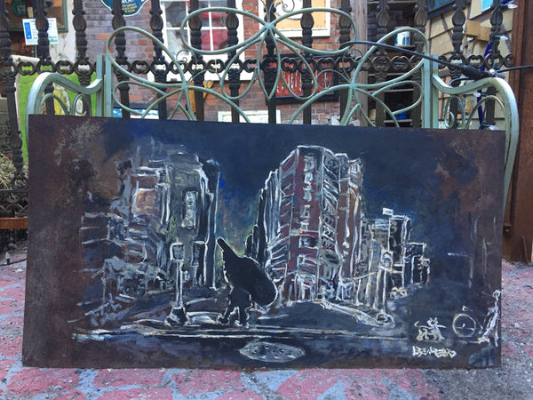 In the City - painting on steel - Painting by Martello Alley - Martello Alley