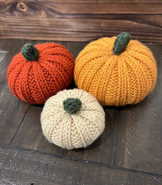 Hand Knit Pumpkin Trio