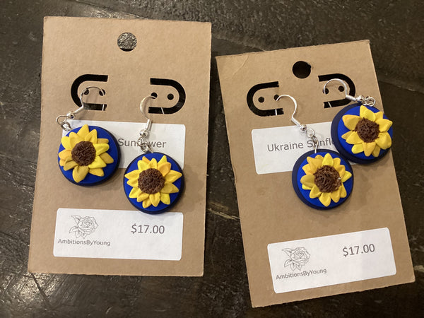 Ukraine sunflower earrings by Erica Young