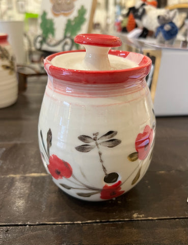 Red Poppy Windmill of Provence Garlic Pot