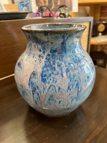 Vase - Ceramic fish bowl vase with multiple blue glazes