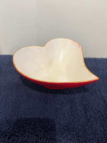 Small Heart-Shaped Pink Concrete Bowl with Gold Accent