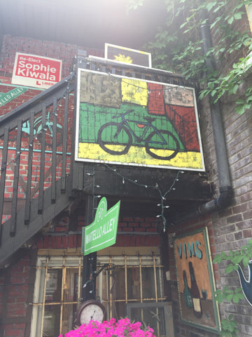 Dawn's New Bike - large screen - Outdoor art - screen by David Dossett - Martello Alley