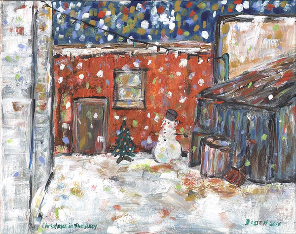 Christmas in the Alley print - Painting by David Dossett - Martello Alley