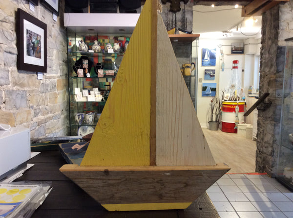White & Yellow Rustic Sailboat
