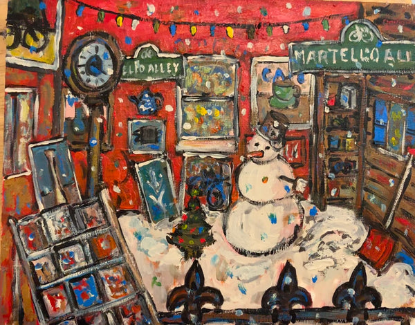 Martello Alley Snowman print - painting by David Dossett - Martello Alley