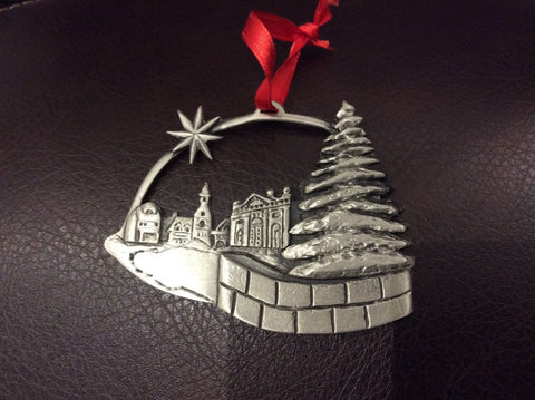 Pewter Christmas Ornament - Peace in the Square by Cindy Johnson