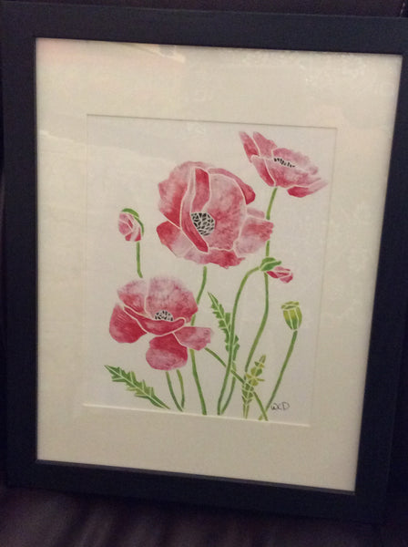 Framed Watercolour Print of Poppies - Wesley