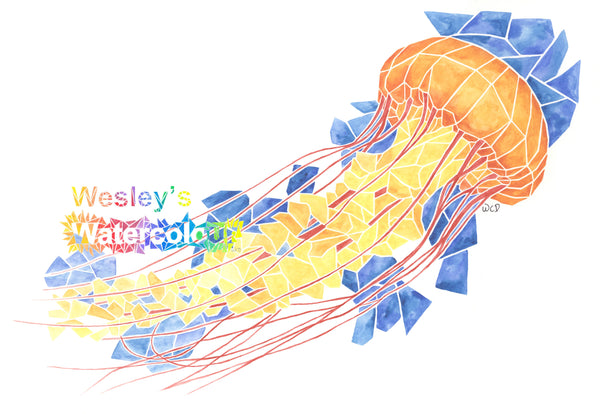 Watercolour Postcard of Orange Jellyfish