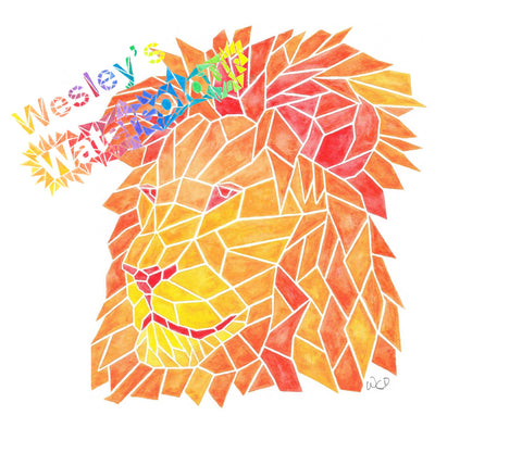 Watercolour Print of Geometric Lion Head